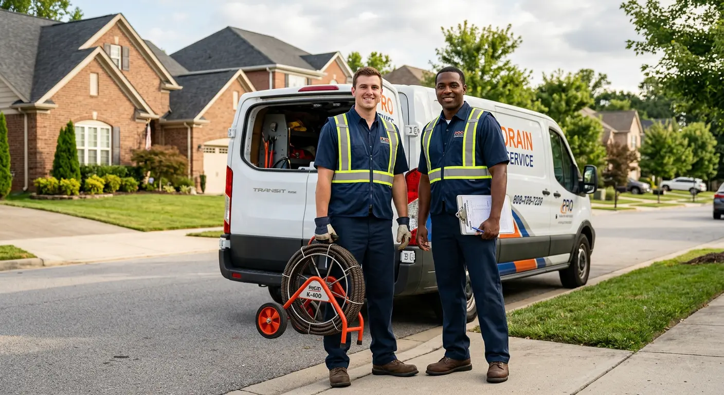 Sewer and drain service team with equipment ready for work in Crowley